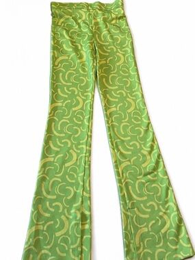 Zara Lime Green Patterned Flare Pants